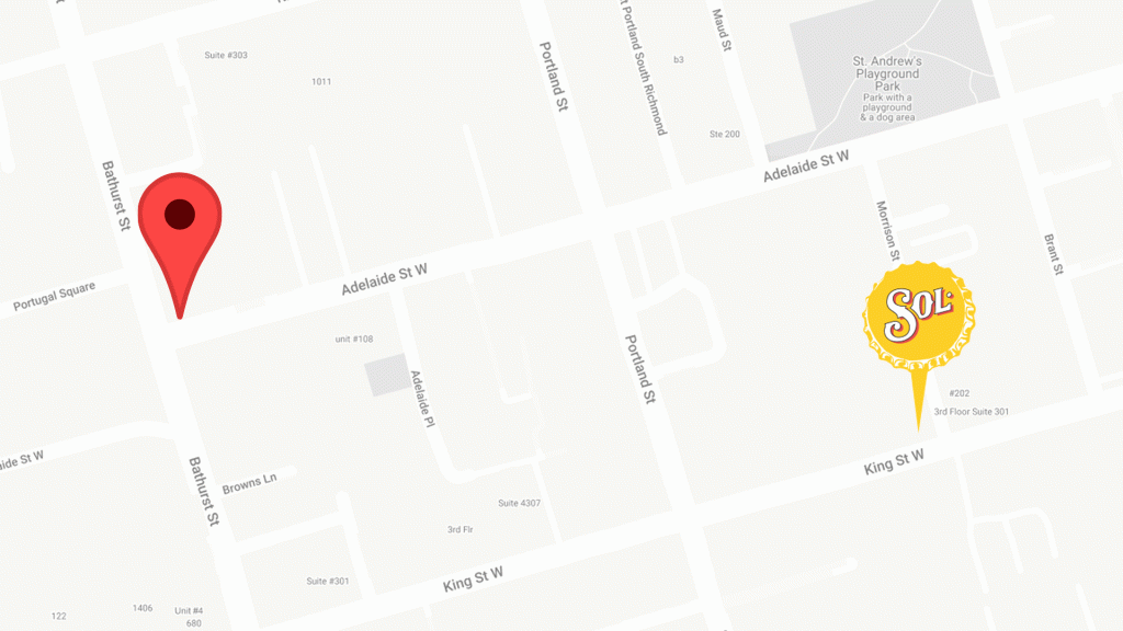 A google maps location of Sol on King street West.